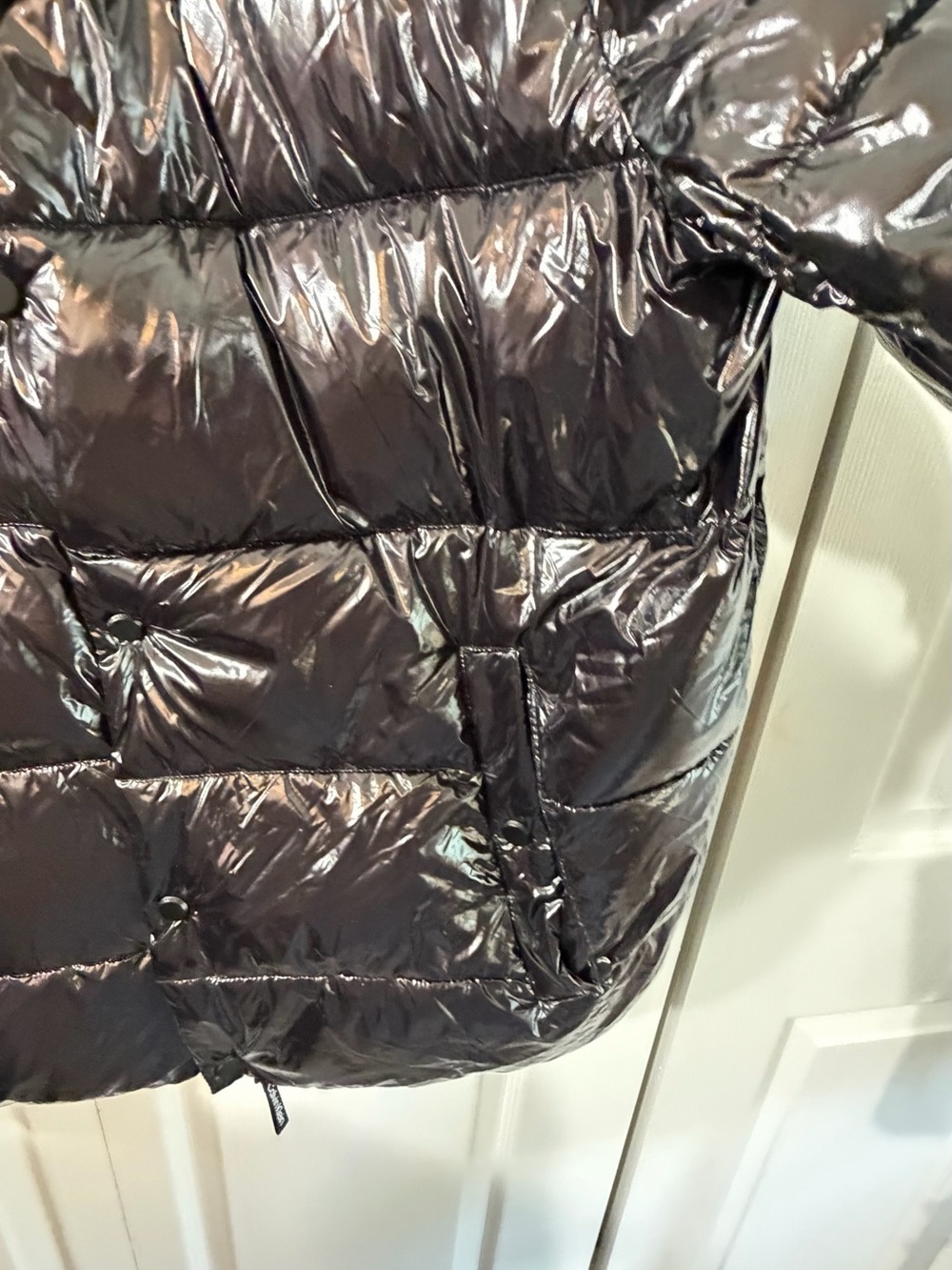Calvin Klein Snap Front Puffer Jacket Sorona Black Mens L NWT Shiny Coat Light - Picture 11 of 13